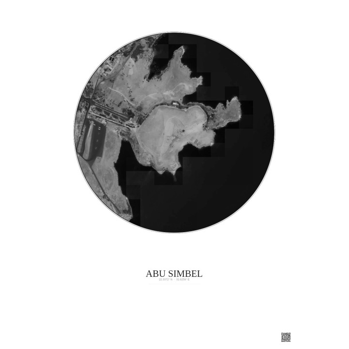 Abu Simbel Satellite View Poster 0.5km B&W | Gravura – Light background