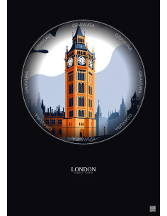 London Vintage Travel Poster – Big Ben | Gravura – Dark background