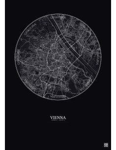 Affiche Vienna – Poster carte de ville 10km | Gravura – Fond foncé