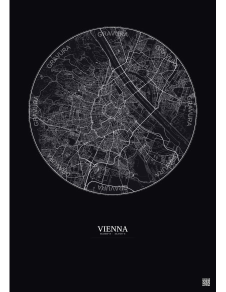 Affiche Vienna – Poster carte de ville 10km | Gravura – Fond foncé
