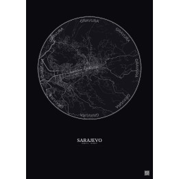 Sarajevo City Map Poster 10km | Gravura – Dark background