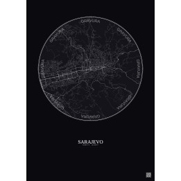 Sarajevo City Map Poster 6km | Gravura – Dark background