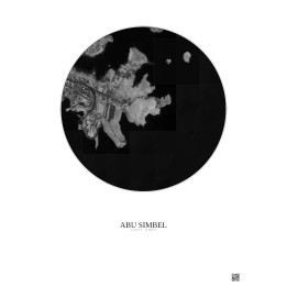 Abu Simbel Satellite View Poster 1km B&W | Gravura – Light background