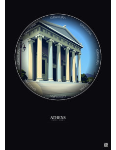 Athens Vintage Travel Poster – Numismatic Museum Of Athens | Gravura – Dark background