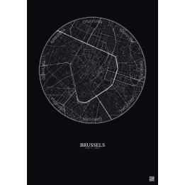 Brussels City Map Poster 2.5km | Gravura – Dark background