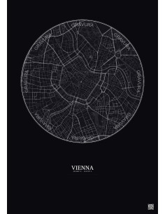 Affiche Vienna – Poster carte de ville 2.5km | Gravura – Fond foncé