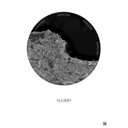 Affiche Algiers – Poster vue satellite 10km N&B | Gravura – Fond clair