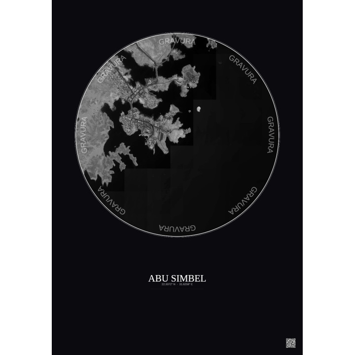 Abu Simbel Satellite View Poster 2.5km B&W | Gravura – Dark background