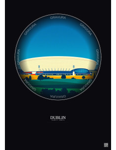 Affiche Dublin – Poster illustration vintage – Aviva Stadium | Gravura – Fond foncé