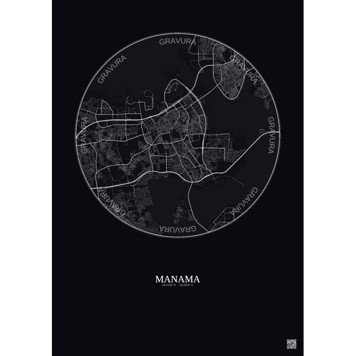 Affiche Manama – Poster carte de ville 6km | Gravura – Fond fonc