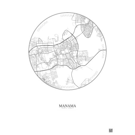 Affiche Manama – Poster carte de ville 6km | Gravura – Fond clai