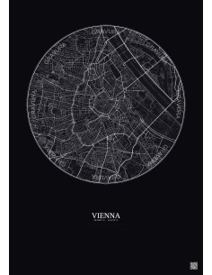 Affiche Vienna – Poster carte de ville 6km | Gravura – Fond foncé