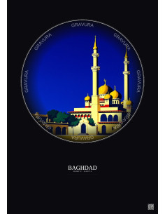 Baghdad Vintage Travel Poster – Al Kadhimiya Mosque | Gravura – Dark background