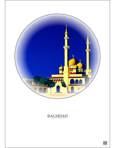 Baghdad Vintage Travel Poster – Al Kadhimiya Mosque | Gravura – Light background