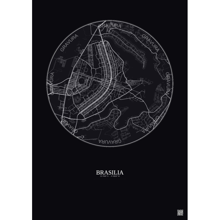 Affiche Brasilia – Poster carte de ville 10km | Gravura – Fond f