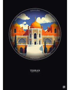 Tehran Vintage Travel Poster – Golestan Palace | Gravura – Dark background