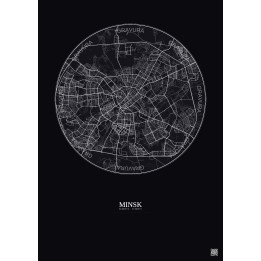 Affiche Minsk – Poster carte de ville 10km | Gravura – Fond fonc
