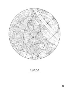 Affiche Vienna – Poster carte de ville 6km | Gravura – Fond clair