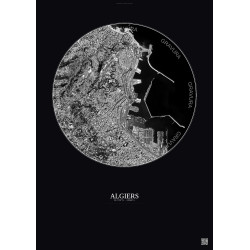 Affiche Algiers – Poster vue satellite 2.5km N&B | Gravura – Fond foncé