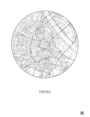 Affiche Vienna – Poster carte de ville 6km | Gravura – Fond clair