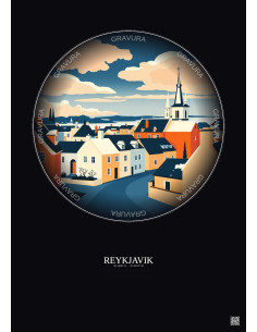Reykjavik Vintage Travel Poster – Historic Old Town Of Reykjavik | Gravura – Dark background