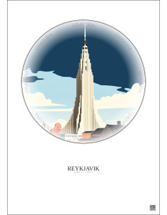 Reykjavik Vintage Travel Poster – Most Iconic Landmark Of Reykjavik | Gravura – Light background