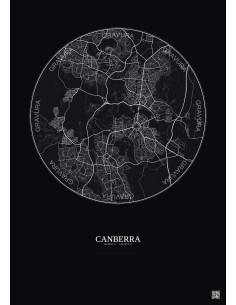 Affiche Canberra – Poster carte de ville 10km | Gravura – Fond foncé