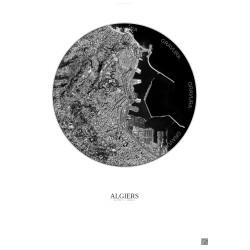 Affiche Algiers – Poster vue satellite 2.5km N&B | Gravura – Fond clair