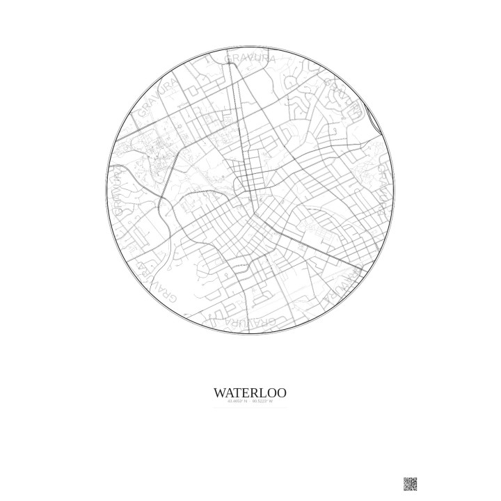 Affiche Waterloo – Poster carte de ville 2.5km | Gravura – Fond 