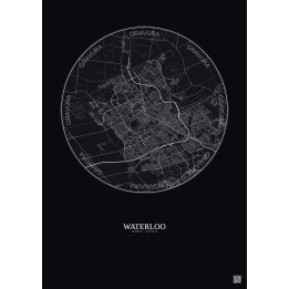 Affiche Waterloo – Poster carte de ville 10km | Gravura – Fond f
