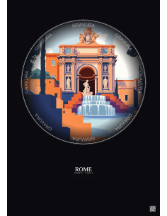 Rome Vintage Travel Poster – Trevi Fountain | Gravura – Dark background