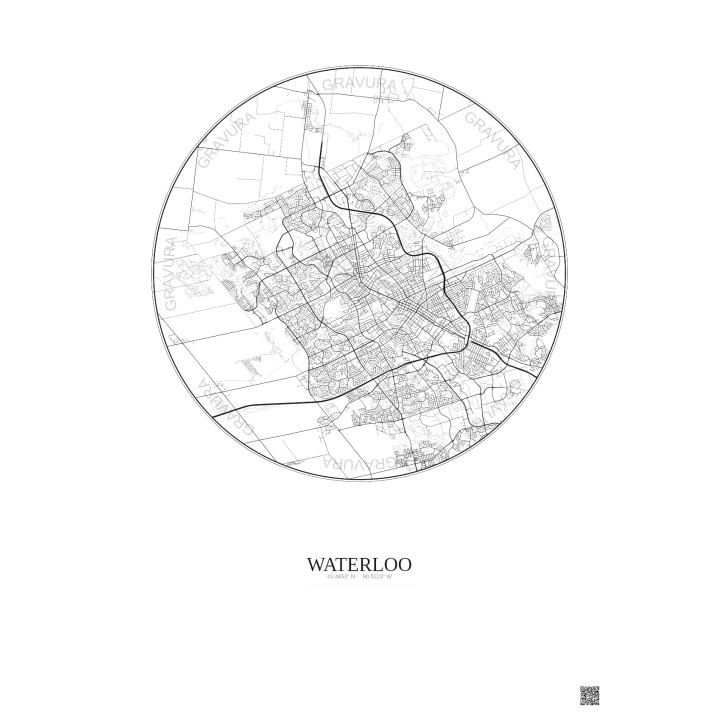 Affiche Waterloo – Poster carte de ville 10km | Gravura – Fond c