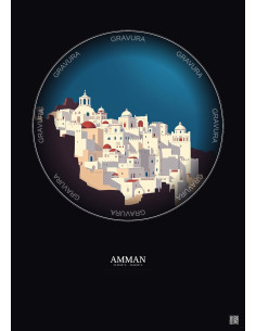 Amman Vintage Travel Poster – Amman | Gravura – Dark background