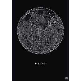 Affiche Santiago – Poster carte de ville 10km | Gravura – Fond f