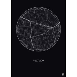 Affiche Santiago – Poster carte de ville 2.5km | Gravura – Fond 