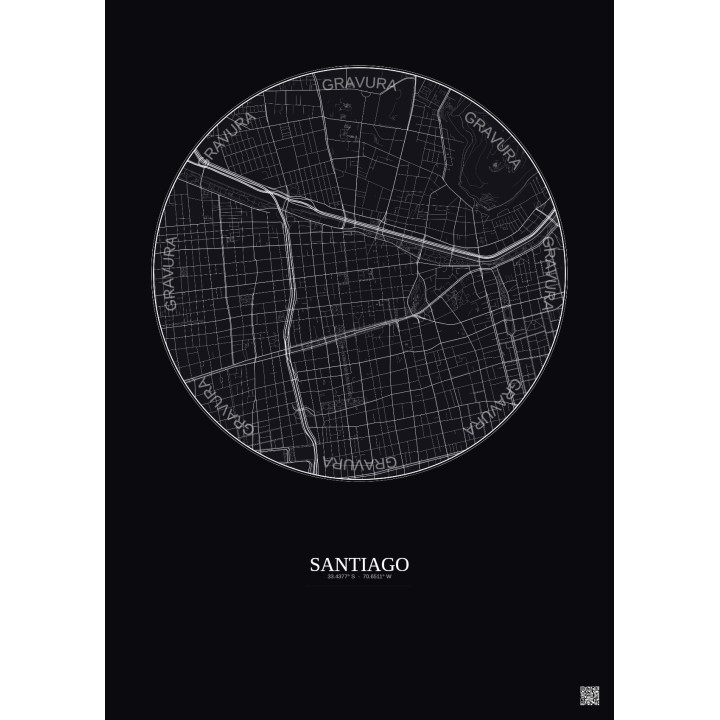 Affiche Santiago – Poster carte de ville 2.5km | Gravura – Fond 