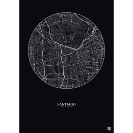 Affiche Santiago – Poster carte de ville 6km | Gravura – Fond fo