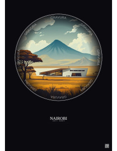 Affiche Nairobi – Poster illustration vintage – National Museums Of Kenya | Gravura – Fond foncé