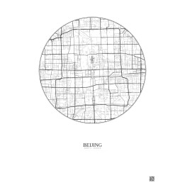 Affiche Beijing – Poster carte de ville 6km | Gravura – Fond cla