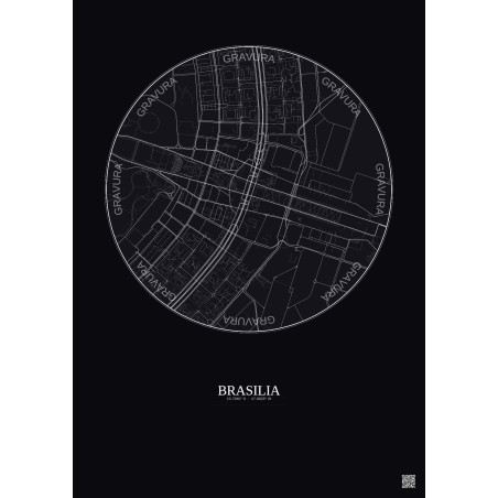 Affiche Brasilia – Poster carte de ville 2.5km | Gravura – Fond foncé