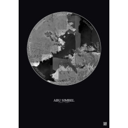 Affiche Abu Simbel – Poster vue satellite 20km N&B | Gravura – Fond foncé
