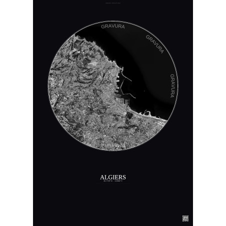 Affiche Algiers – Poster vue satellite 6km N&B | Gravura – Fond foncé