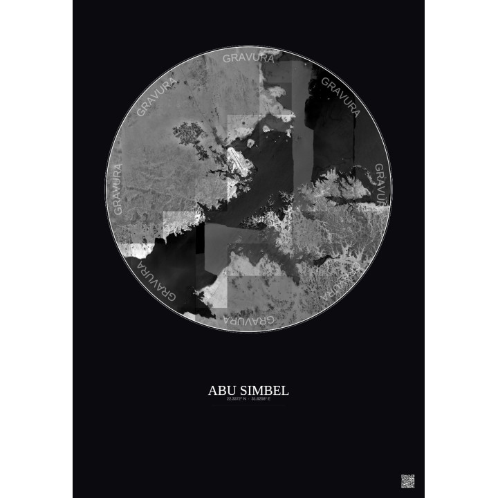 Affiche Abu Simbel – Poster vue satellite 20km N&B | Gravura – Fond foncé