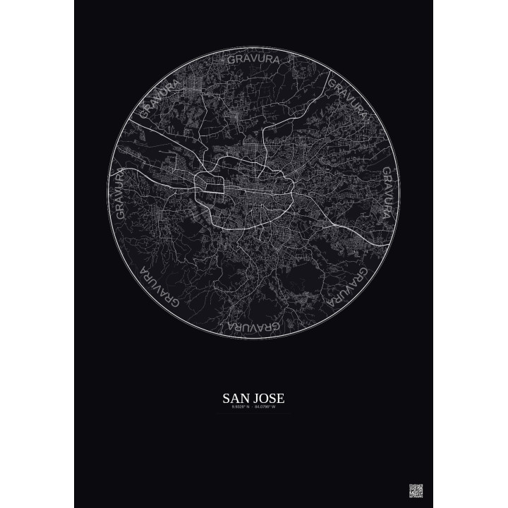 Affiche San Jose – Poster carte de ville 10km | Gravura – Fond f