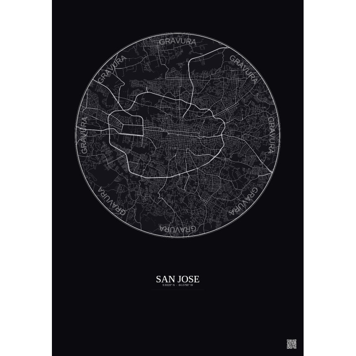 Affiche San Jose – Poster carte de ville 6km | Gravura – Fond fo