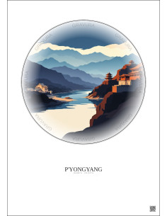 Affiche P Yongyang – Poster illustration vintage – Famous Viewpoint Of P Yongyang | Gravura – Fond clair