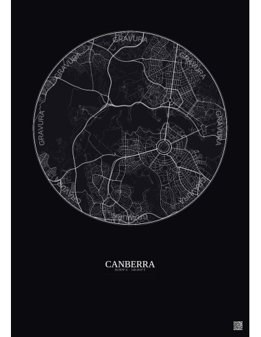 Affiche Canberra – Poster carte de ville 6km | Gravura – Fond foncé