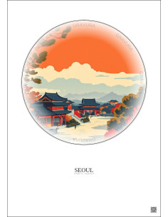 Affiche Seoul – Poster illustration vintage – Changdeokgung | Gravura – Fond clair
