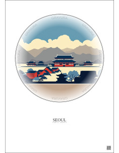 Affiche Seoul – Poster illustration vintage – Gyeongbokgung | Gravura – Fond clair