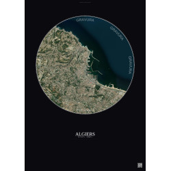 Affiche Algiers – Poster vue satellite 6km Couleur | Gravura – Fond foncé